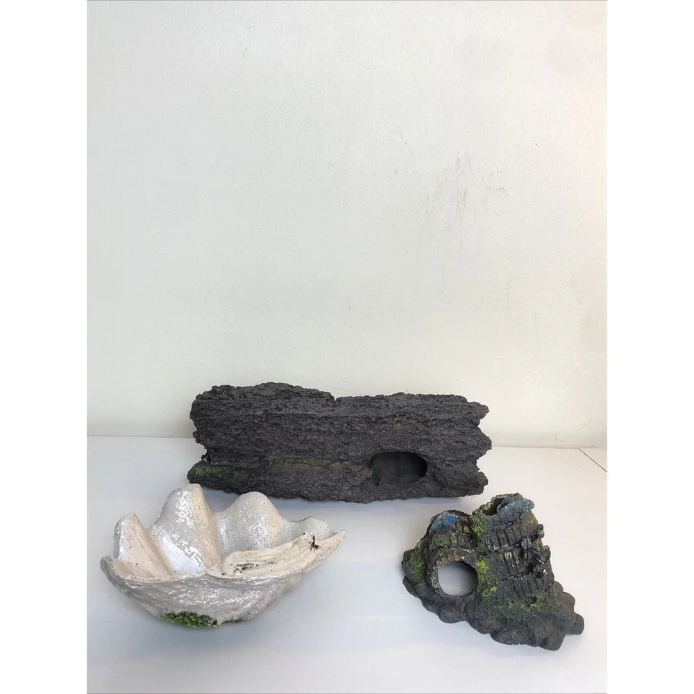 Aquarium Driftwood Log Cave, Barrel Cave and Seashell Decorations Ornaments